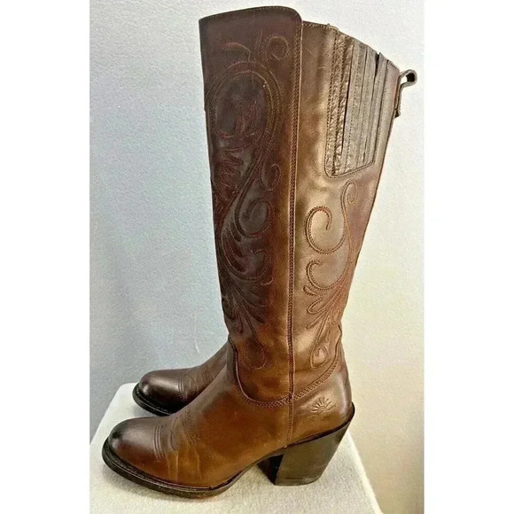 Rio Grande Cowboy Knee High Boots Womens Size US 7 Leather Western Stitch RARE - Picture 3 of 10